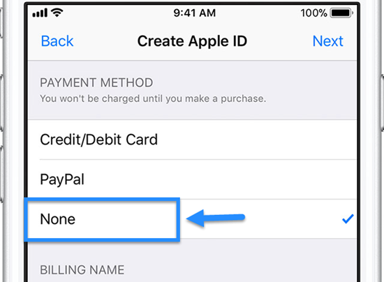 Apple ID付款方式None选项