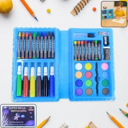 Complete kids art and craft stationery set in blue organizer case