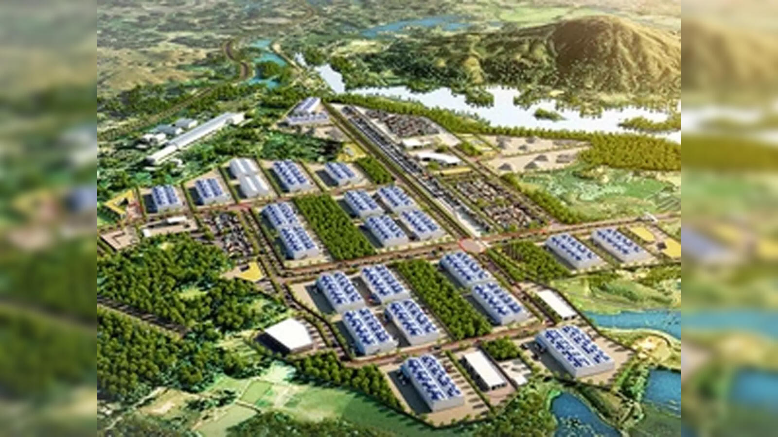 Aerial view of modern logistics hub in India at dawn