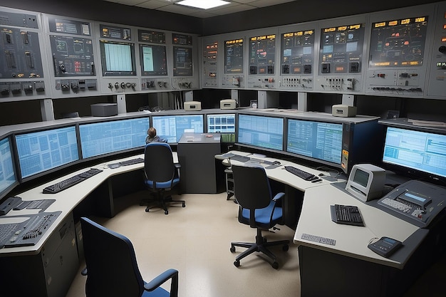 Chemical plant control room featuring digital screens and AI monitoring systems