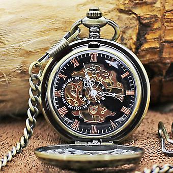 Vintage Brass Skeleton Pocket Watch with Chain