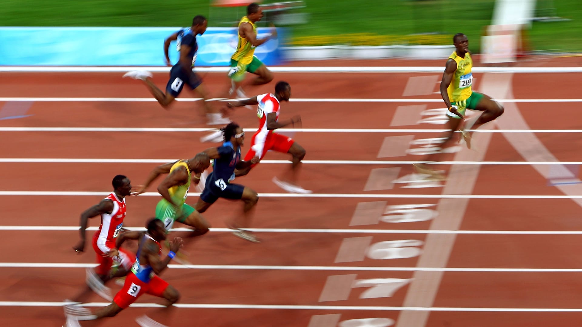 Usain Bolt sprinting in 100m race