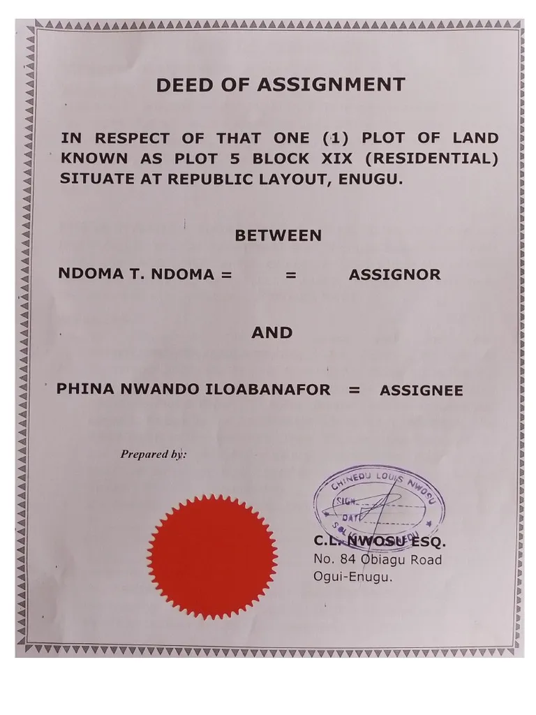 Deed of Assignment Sample