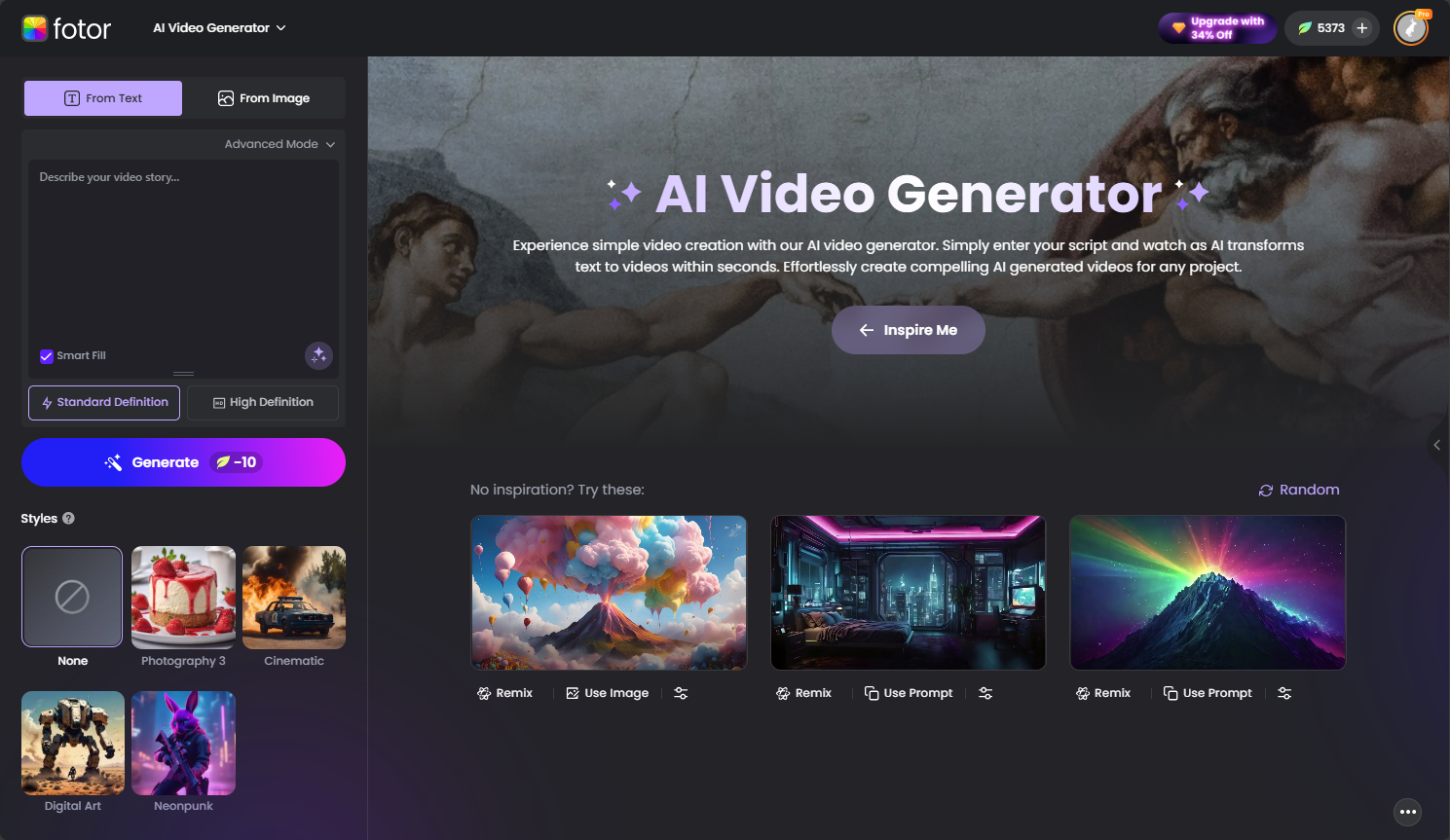 Cinematic scene of AI video generation interface