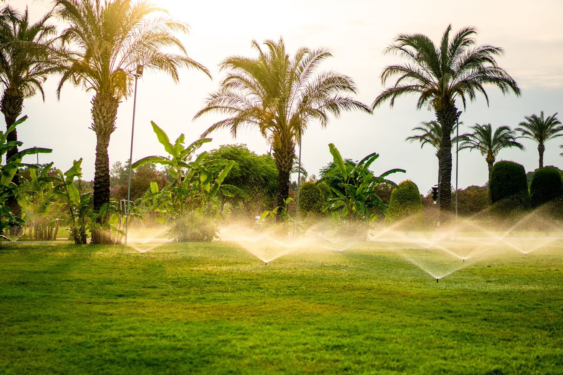Florida lawn with sprinklers