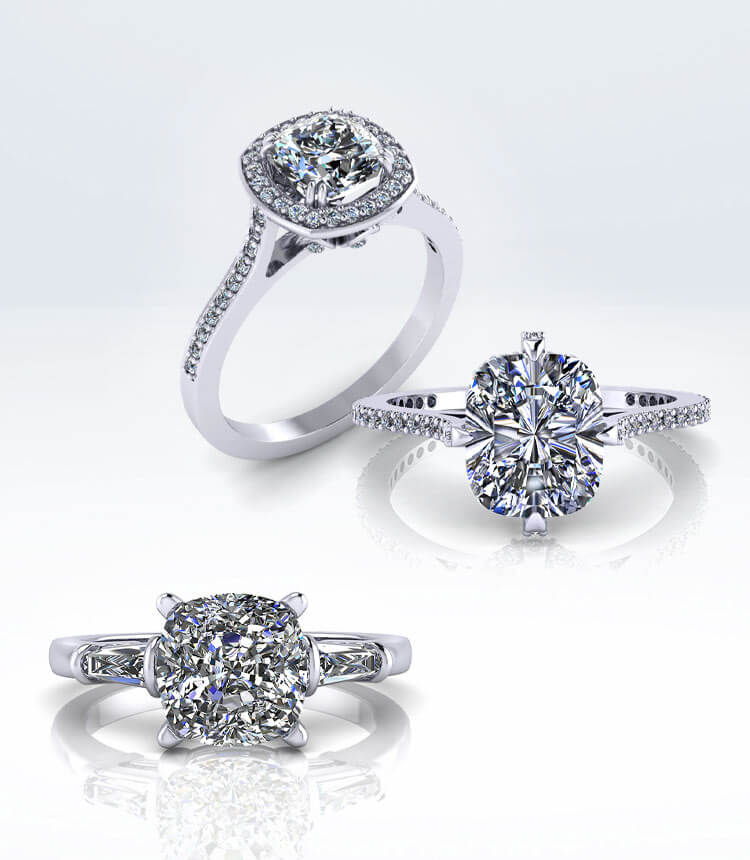 Cushion Halo Diamond Engagement Ring Trio