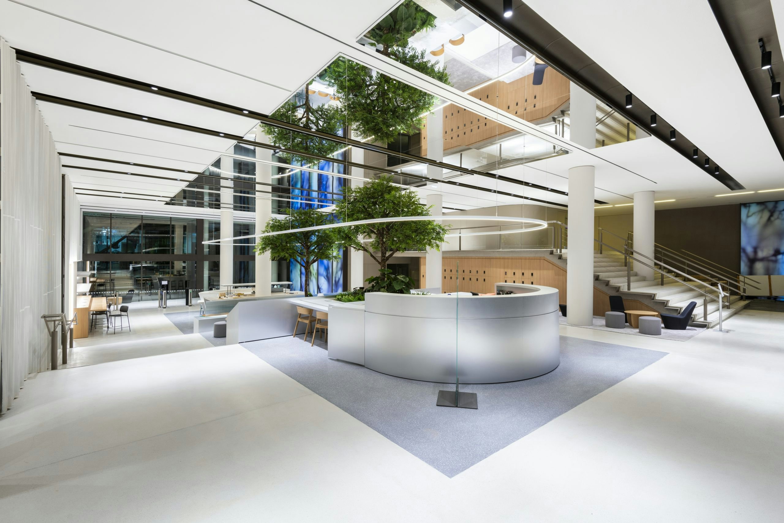 Futuristic technology startup office environment