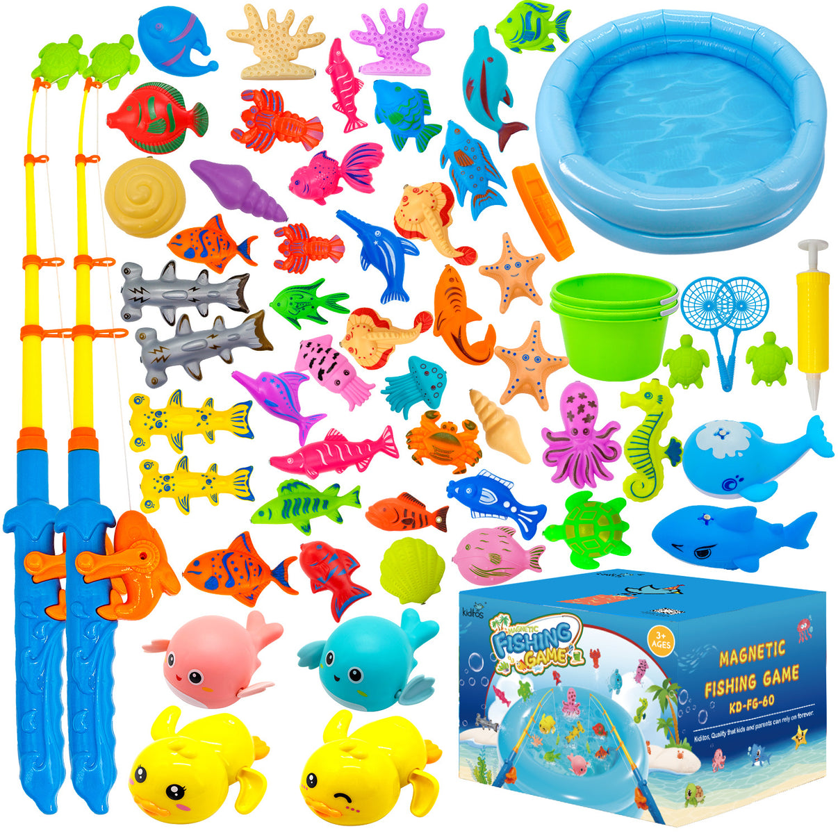 Kiditos 60 PCS Magnetic Fishing Toys Game Set