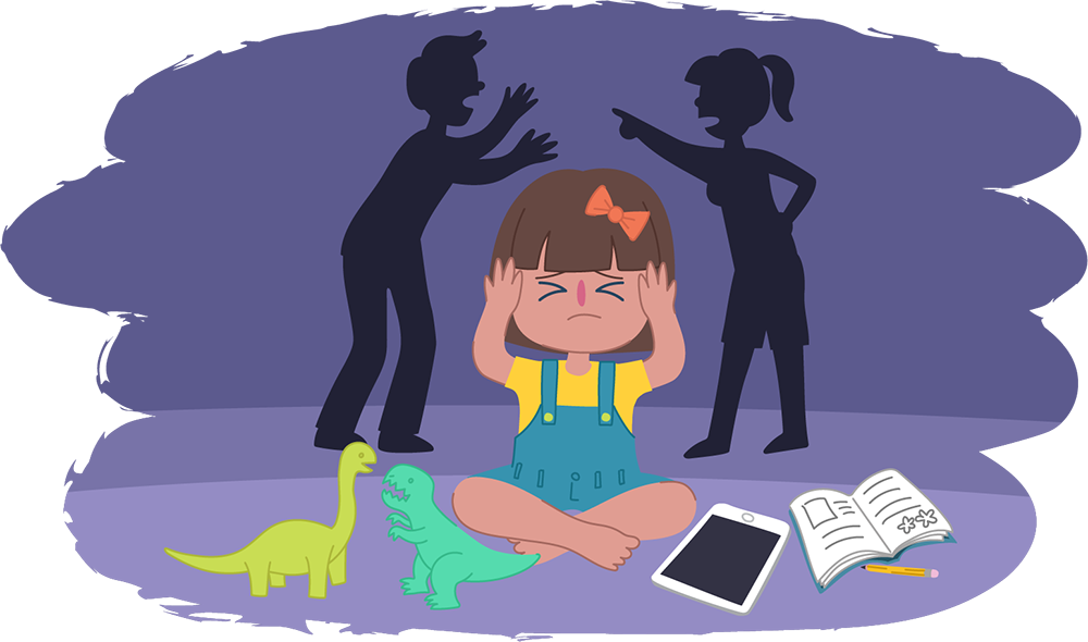 Child covering ears during parents arguing