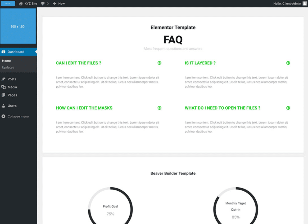 WordPress Custom Dashboard with Elementor