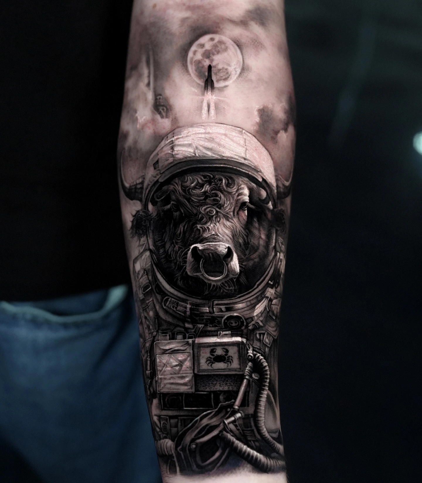 Astronaut bull tattoo