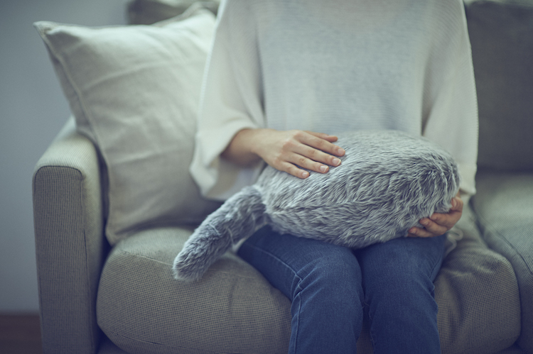 Qoobo therapeutic robot cushion with tail for emotional support
