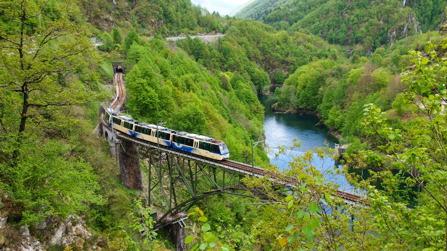 High-speed railway bridge in European landscape