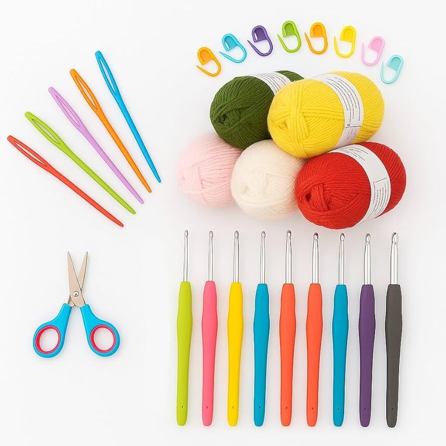 TRIBHAVI Crochet Hook Set with Yarn, Ergonomic Crochet Hooks Kit, Scissors, Stitch Markers & Yarn Needles – Complete Crochet Starter Kit for Beginners, Kids & Adults (Crochet Color Hook-4) : Amazon.in: Home