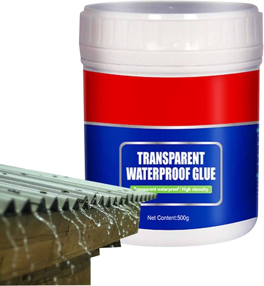Waterproof glue on roof edge with water droplets