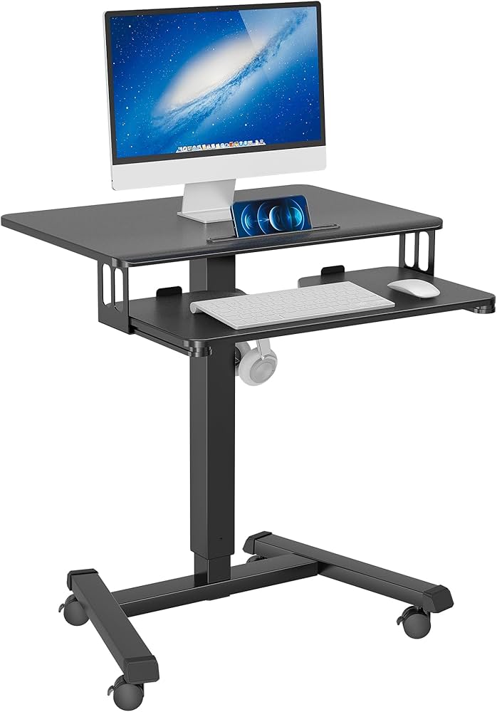 Standing desk workstation with movement breaks