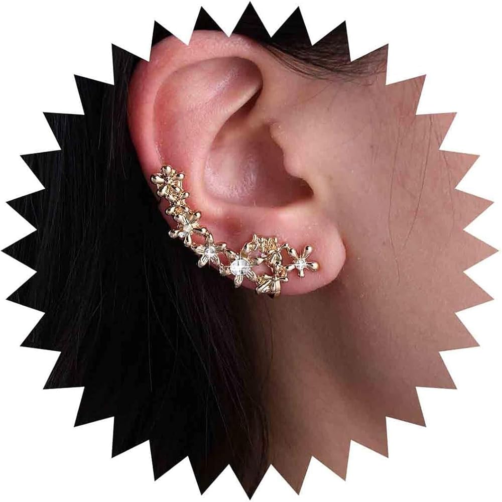Gold Heart Ear Cuff Climber Embellished