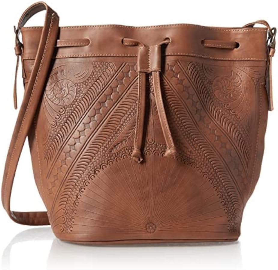 Amazon UK Hand-Tooled Leather Drawstring Bucket Bag
