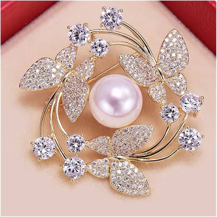 Butterfly Pearl Crystal Wedding Brooch Pin