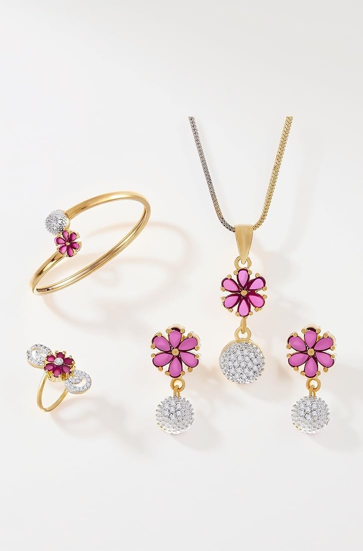 Cubic Zirconia Flower Jewelry Set 4Pcs
