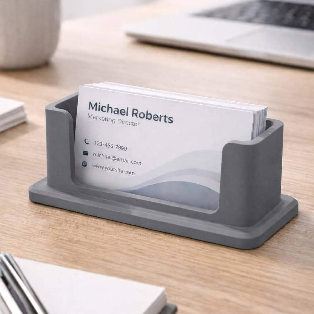 Modern Minimalist Visiting Card Holder for Desk – Premium Plastic Business Card  Stand, Office Table Card Organizer for Professionals, Reception, Home Office  (Grey) : Amazon.in: Office Products