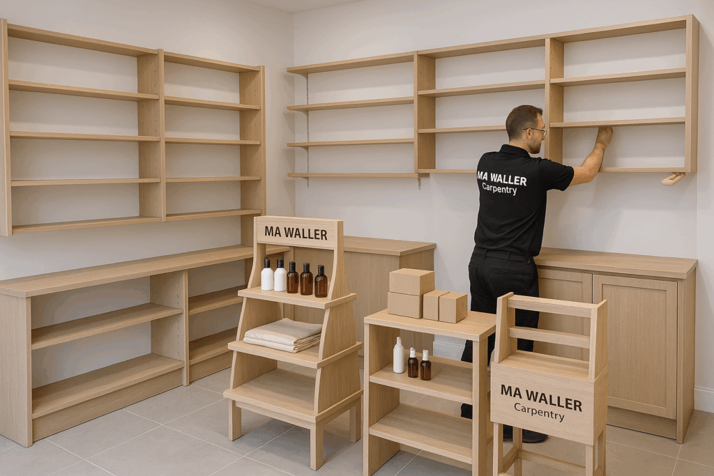 Carpenter installing custom shelves