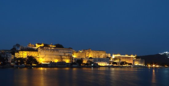 Lake Pichola night view City Palace lights illuminated