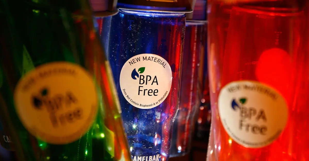 Plastic bottles and containers showing BPA-free labels