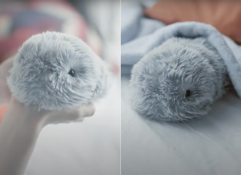 Moflin AI robotic pet resembling a hamster with fur, designed by Casio for emotional companionship