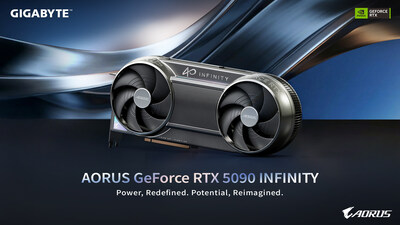 GIGABYTE AORUS GeForce RTX 5090 INFINITY graphics card with dual-fan cooler design