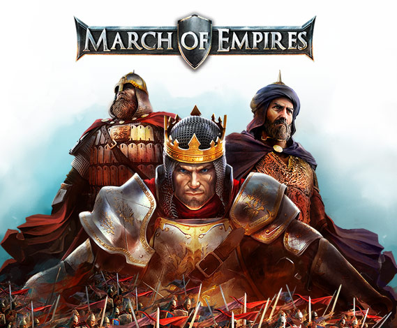 March of Empires official game logo and key art showing medieval warriors