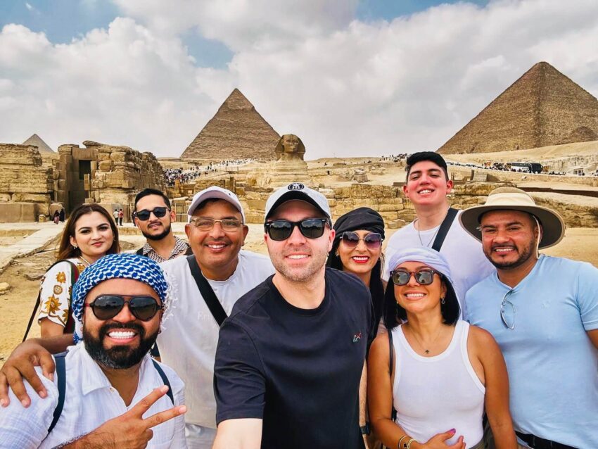 American tourists visiting the Pyramids of Giza with valid Egypt visas