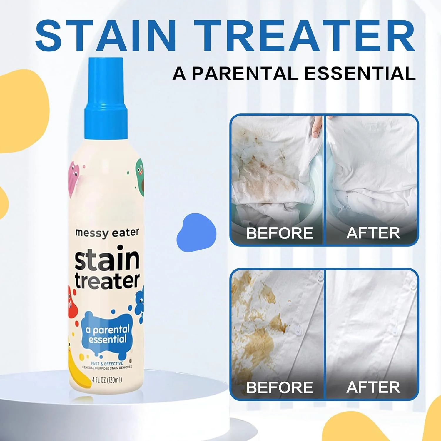 Stain remover spray before after results on white clothes