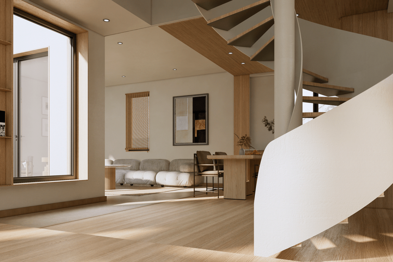 奶油原木风格室内照明设计效果