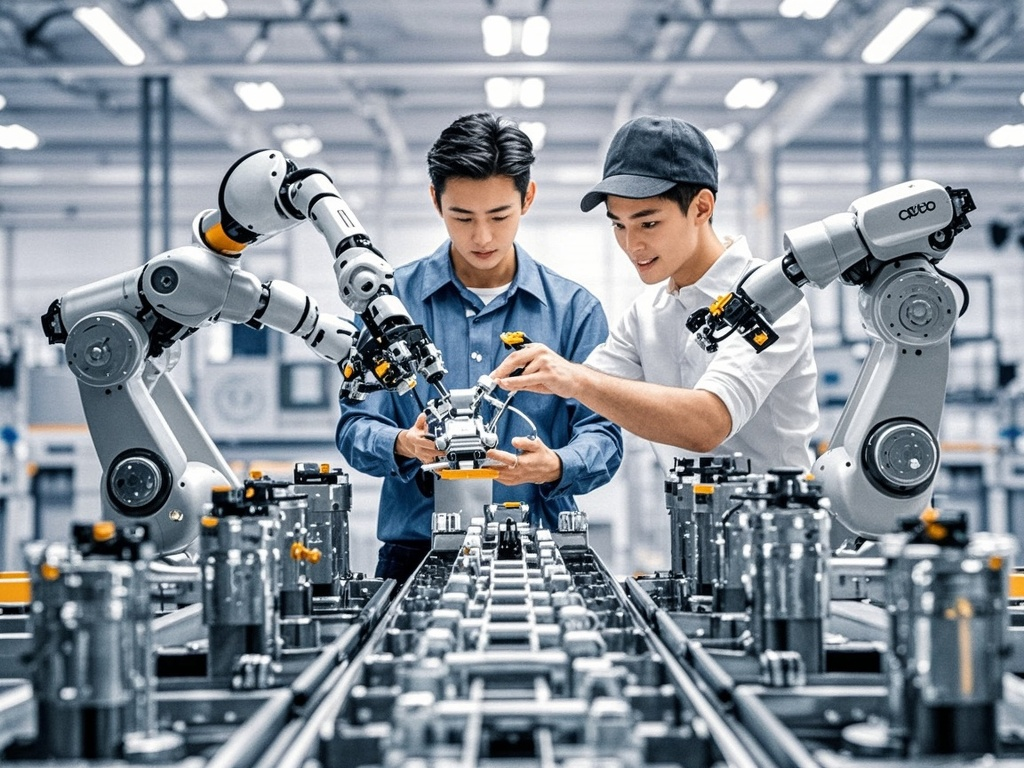 人类工人与协作机器人共同工作的场景