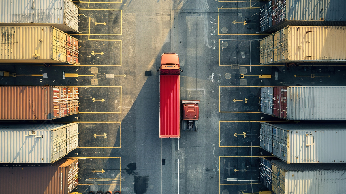 Aerial view of logistics center with shipping containers