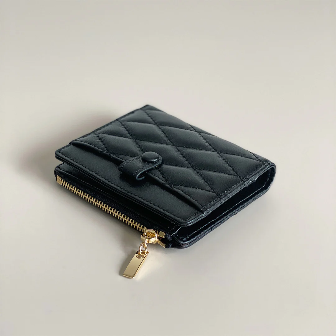 Popsewing Black Quilted Leather Bifold Wallet