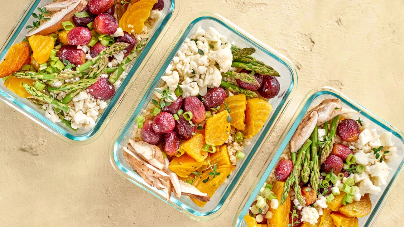 Colorful healthy meal prep containers for weight loss