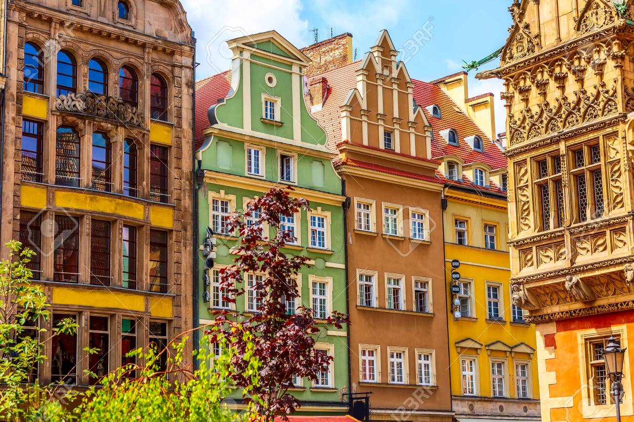 Colorful historic houses in Wrocław Market Square