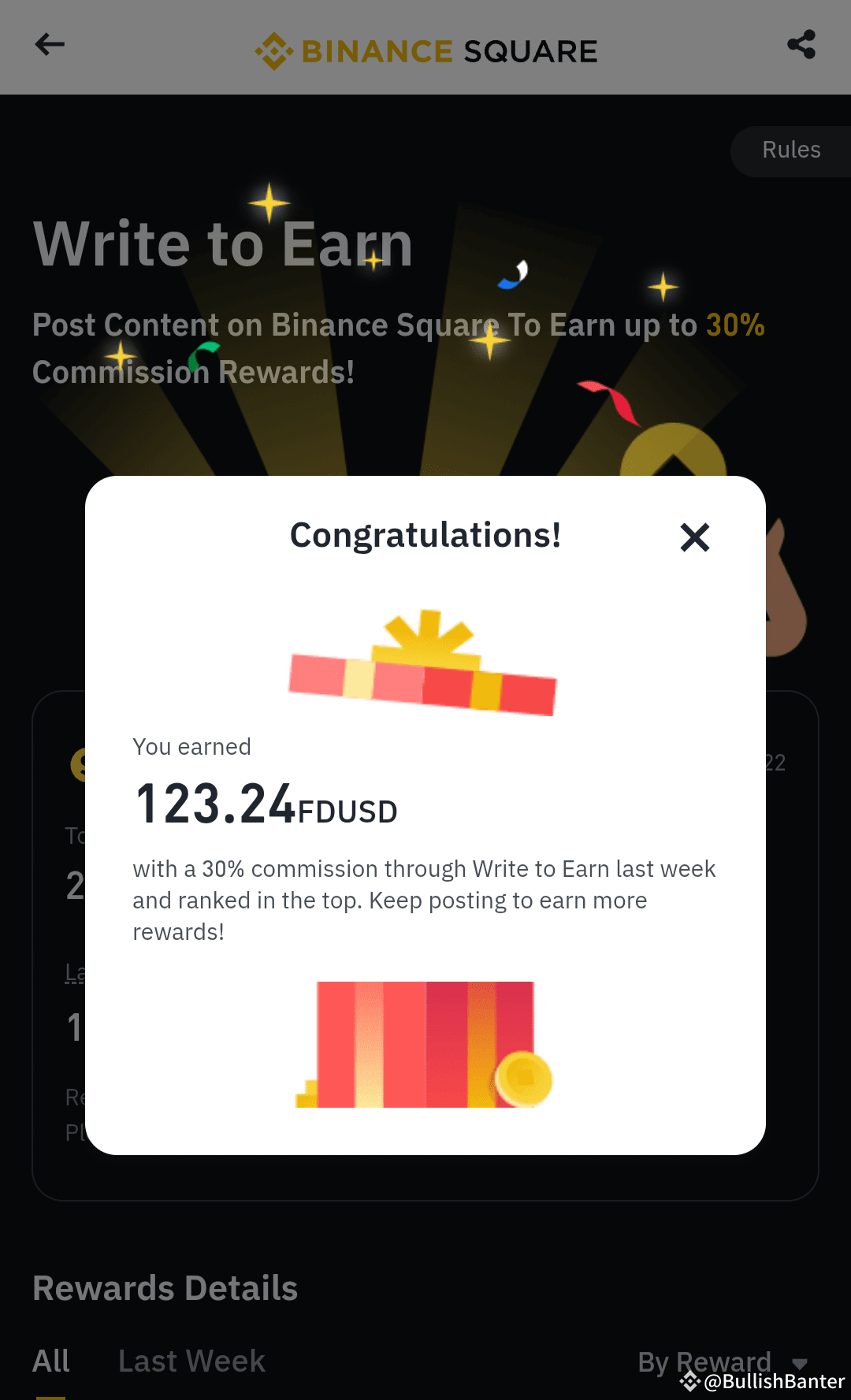 Notificación de Recompensa de Binance Write2Earn