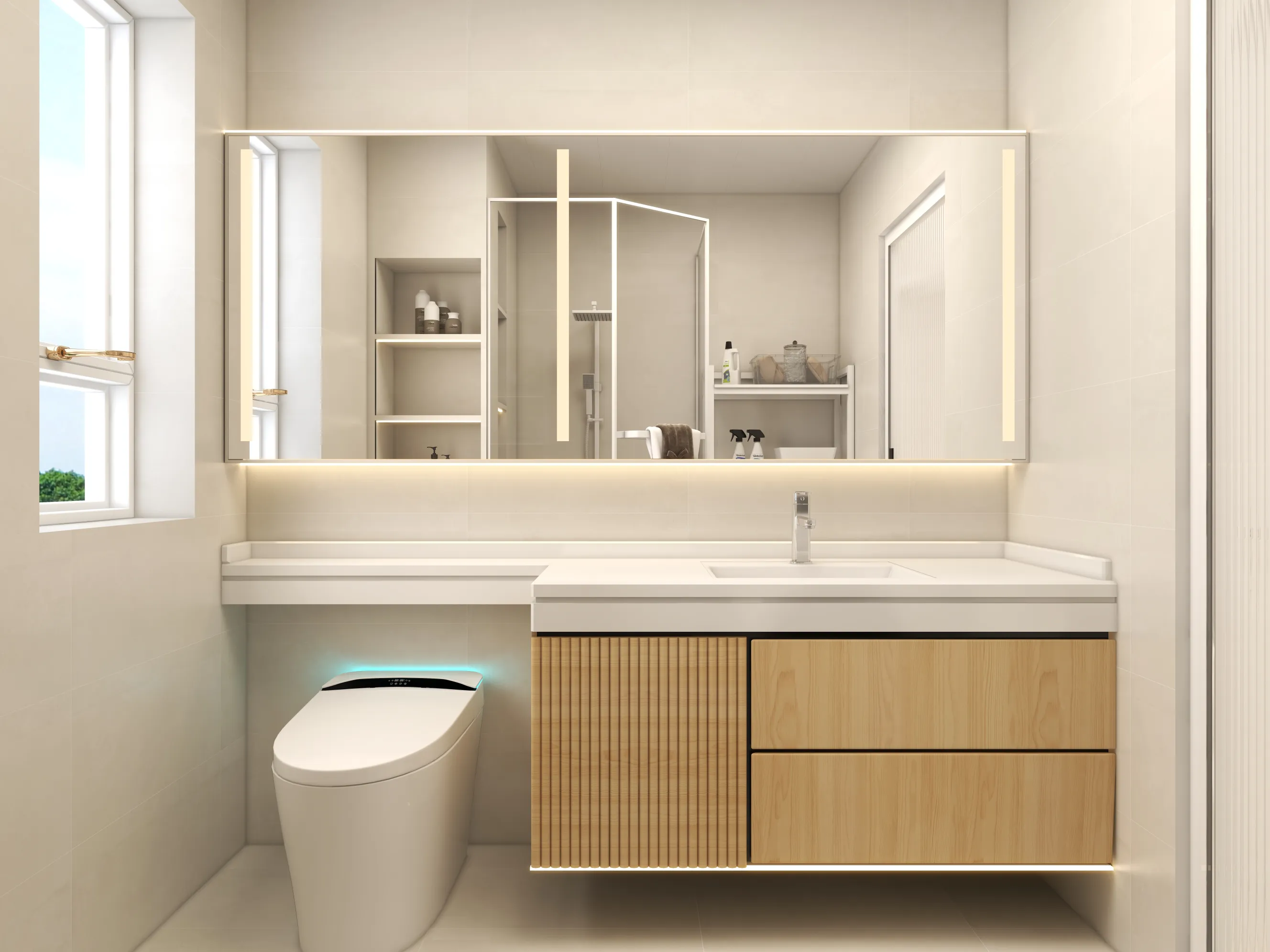 奶油原木风格浴室设计