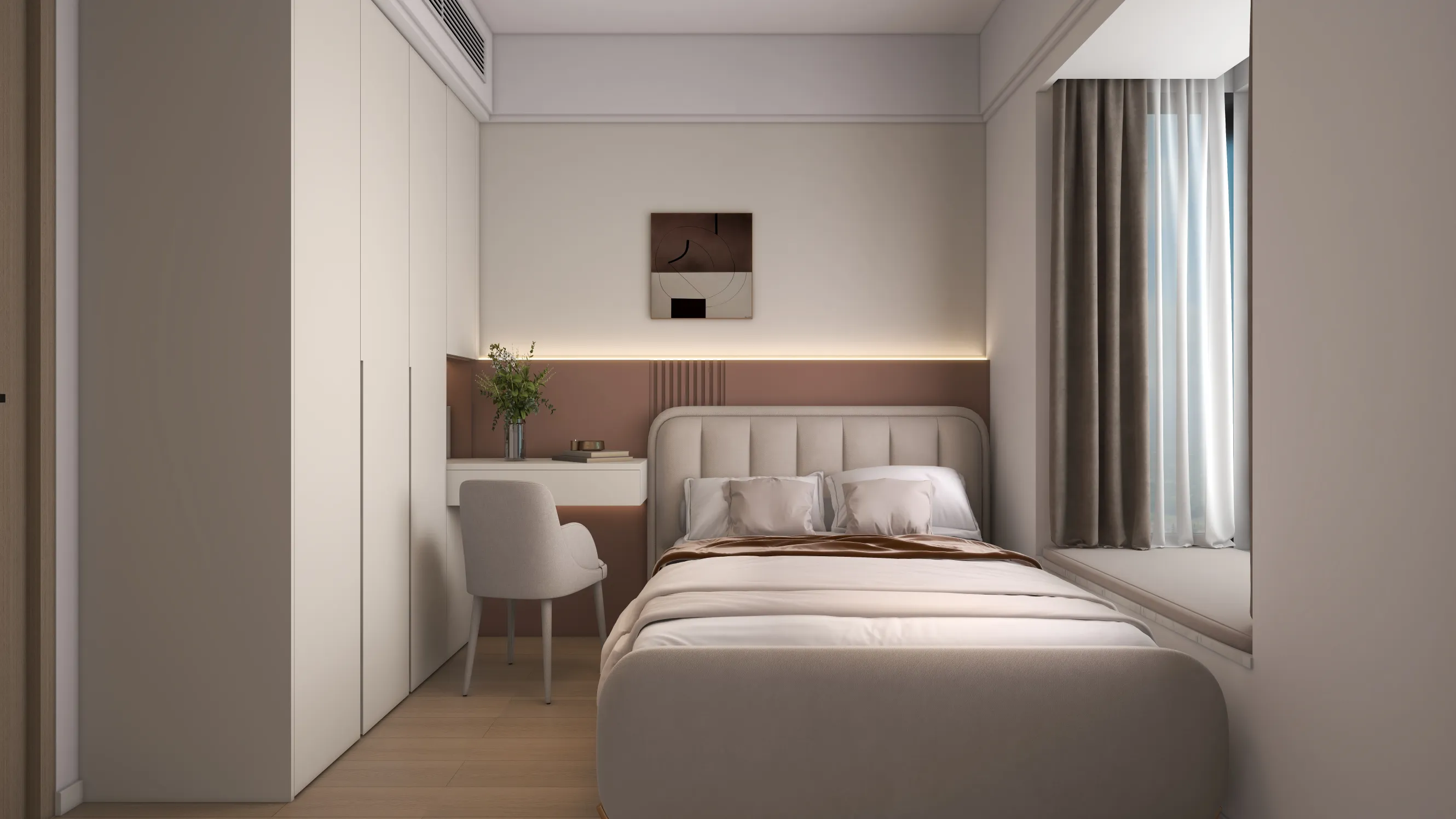 奶油原木风格卧室设计