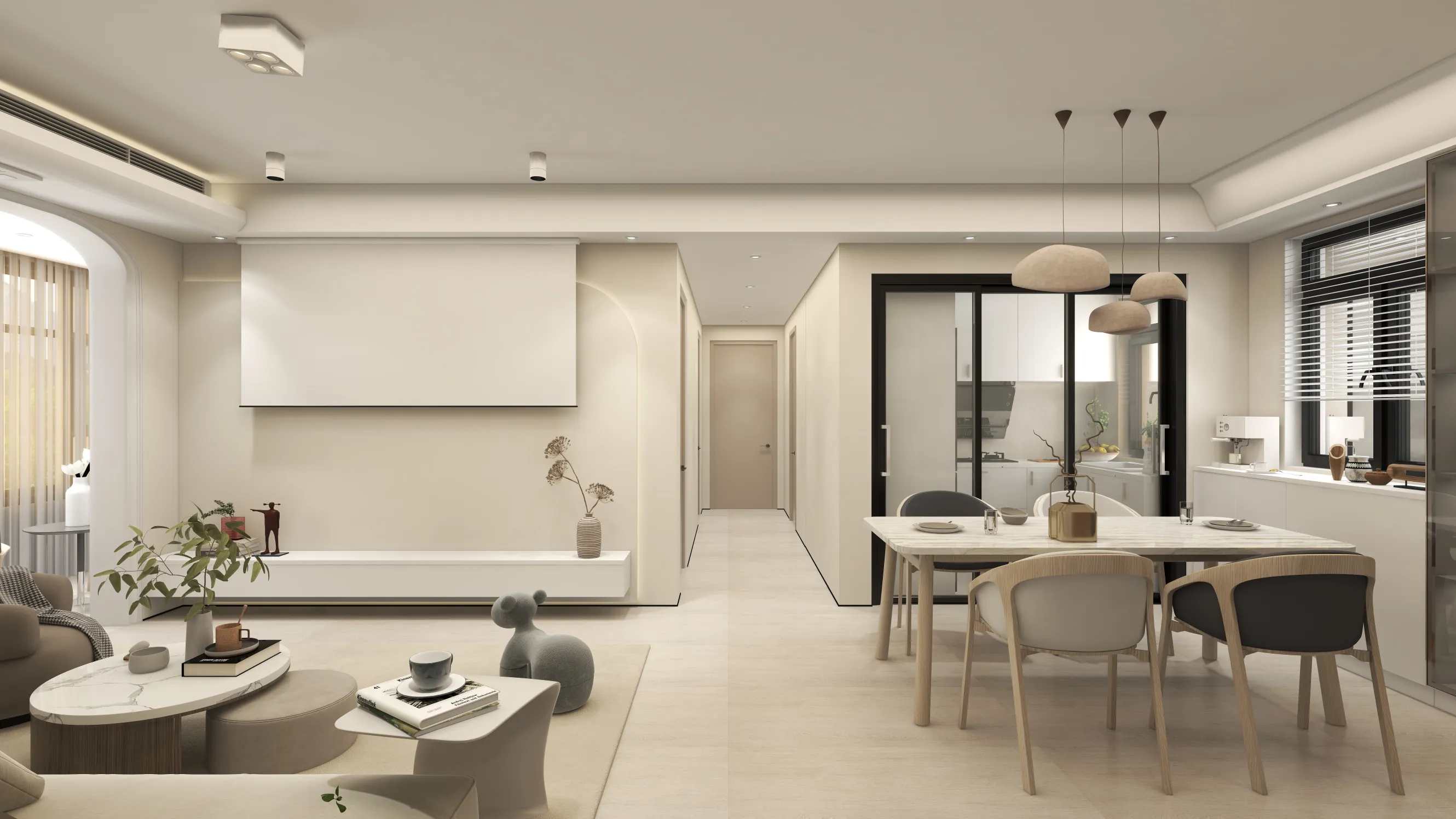 奶油原木风格客厅室内设计效果图