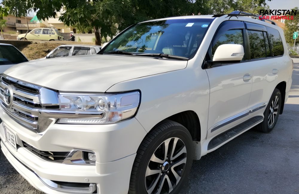 Toyota Land Cruiser V8 white luxury SUV rental for northern Pakistan tours