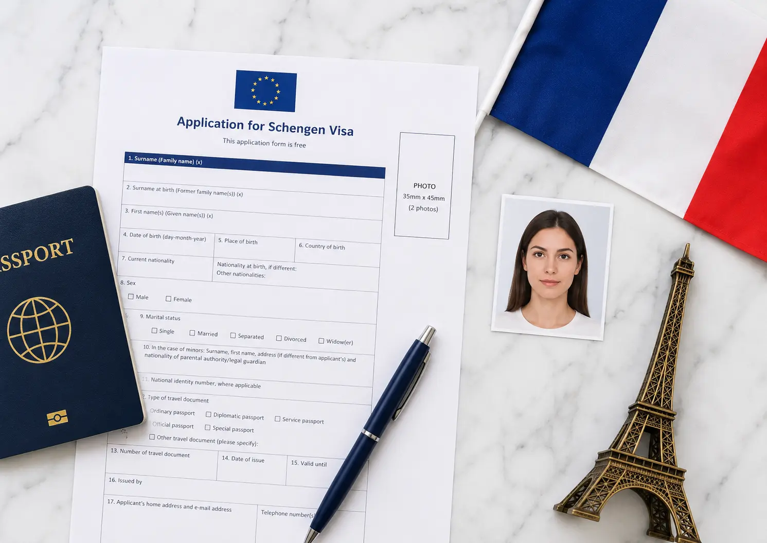 Visa application documents with passport and application form - Travel Host Aviation Visa Services Pakistan