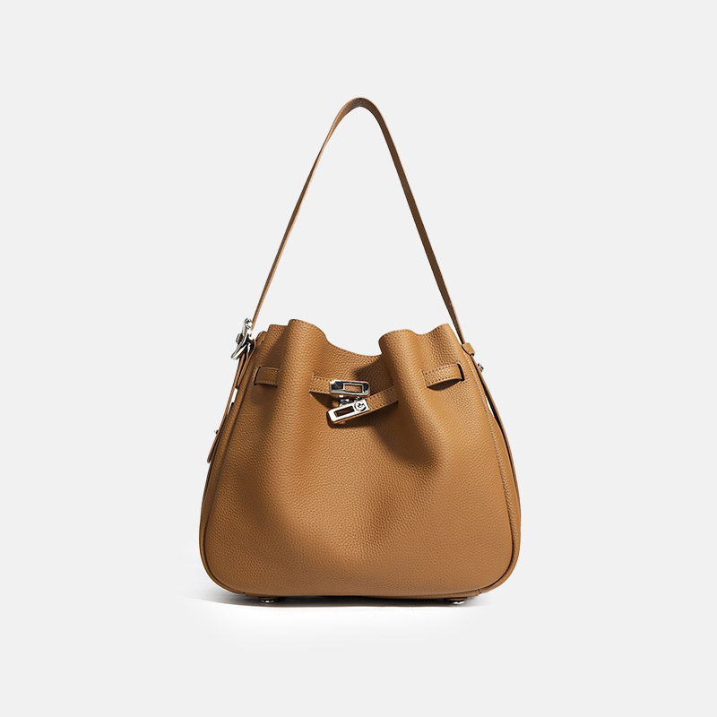 Romy Tisa Minimalist Leather Bucket Bag Brown