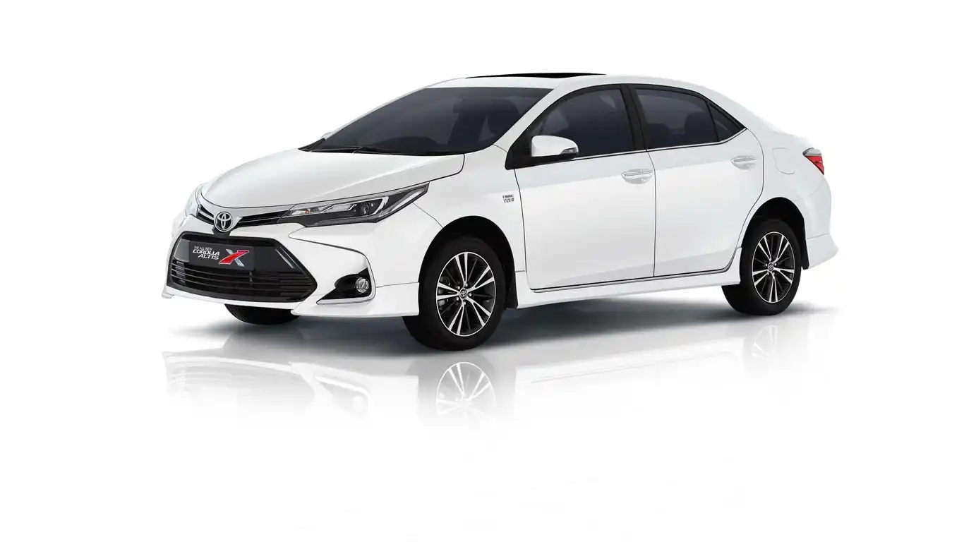 Toyota Corolla white sedan rental for city travel and airport transfers Pakistan