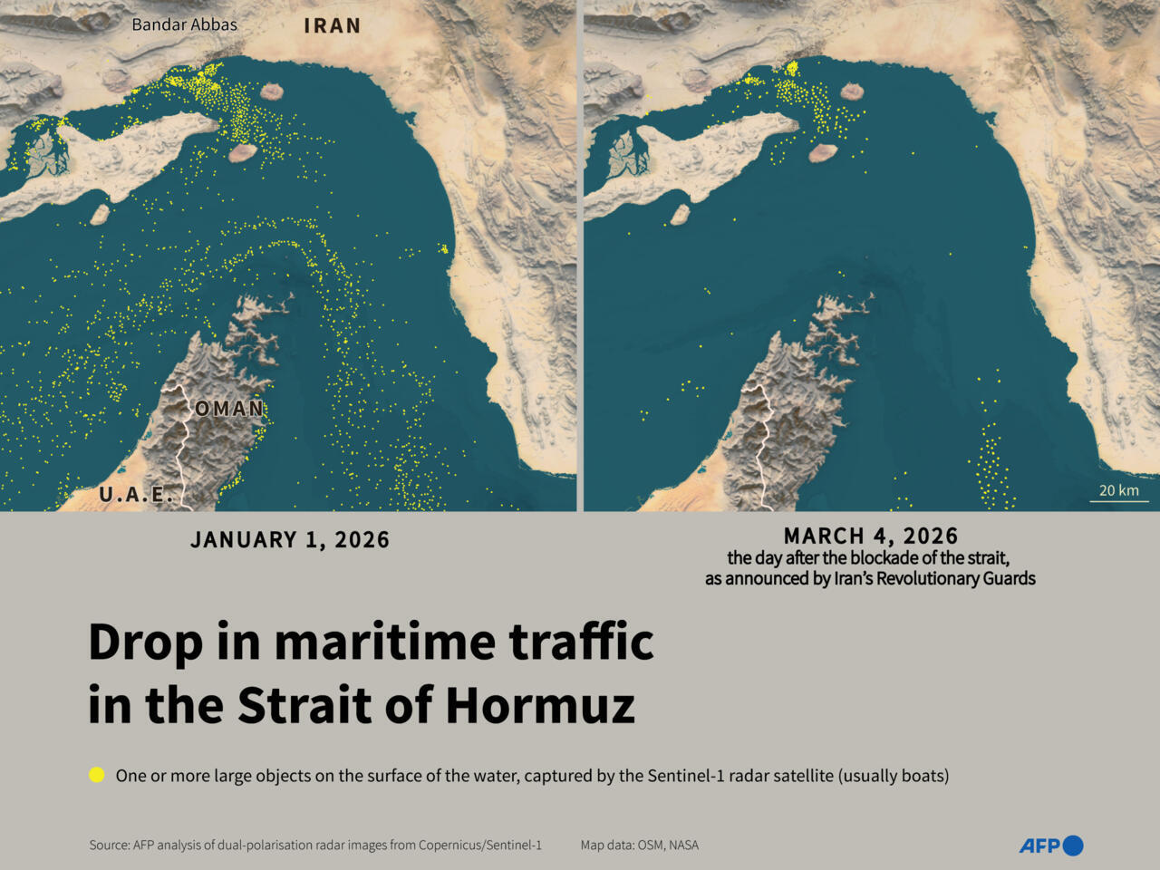 انخفاض حركة الملاحة البحرية في مضيق هرمز بعد إغلاقه من قبل إيران