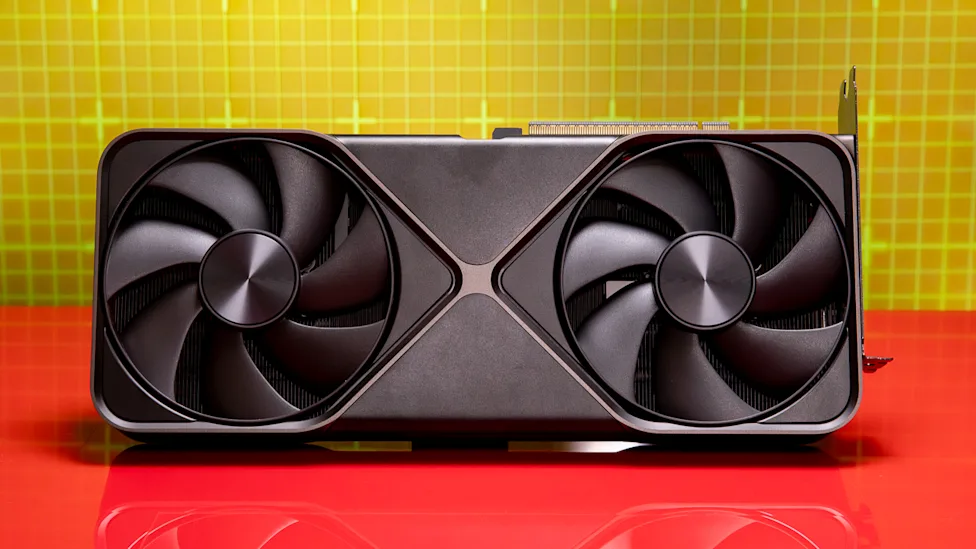 NVIDIA GeForce RTX 5070 Founders Edition dual-fan graphics card on red background