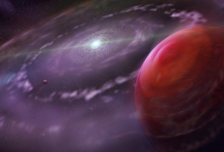 Artist's concept of an exoplanet atmosphere with molecular structures